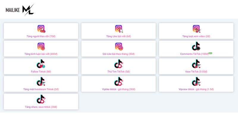 MaiLike.xyz là một hệ thống tăng like, Vip Like, tăng comment, tăng share, follow bài viết