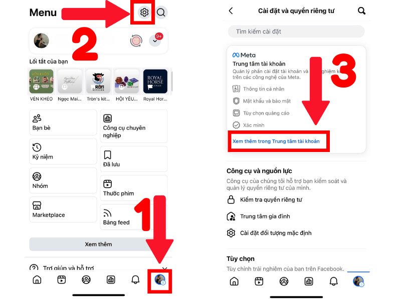 Đăng nhập Facebook và chọn Cài đặt