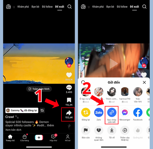 Cách lấy link video Tiktok trên điện thoại