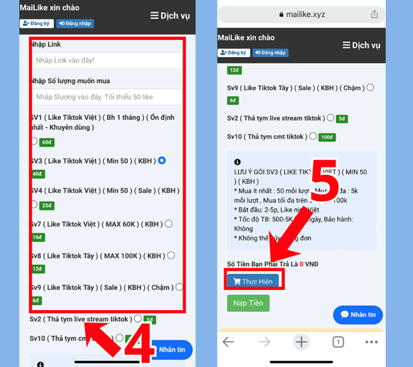 Nhập số lượng tim TikTok bạn muốn