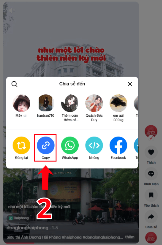 Chọn sao chép để copy link video