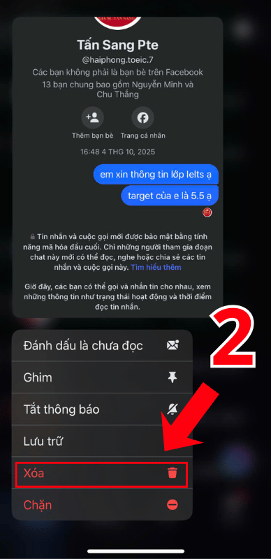Cách xóa tin nhắn trên Facebook trên điện thoại 
