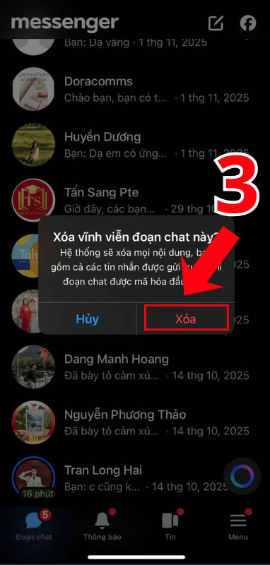 Cách xóa tin nhắn trên Facebook trên điện thoại 