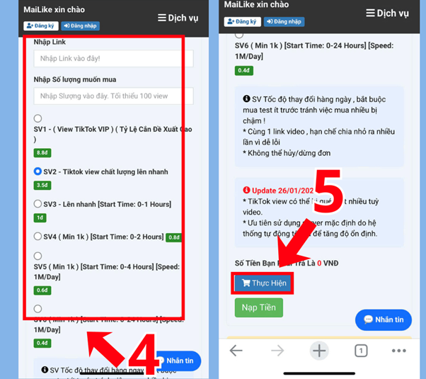 Nhập thông tin để tăng View TikTok