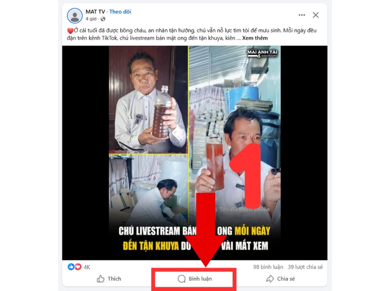 Ấn chọn bình luận trên Fanpage