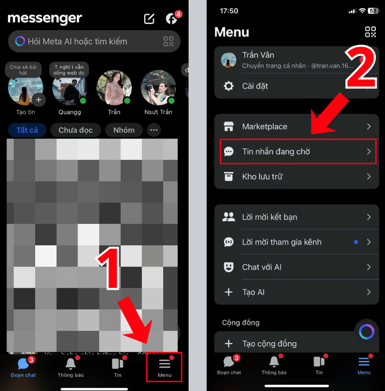 Cách xem tin nhắn chờ trên Facebook trên điện thoại