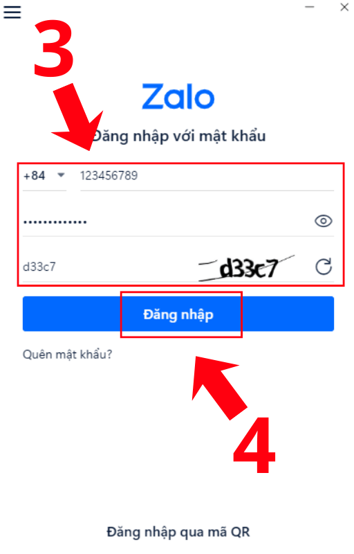 Nhập thông tin và nhấn đăng nhập