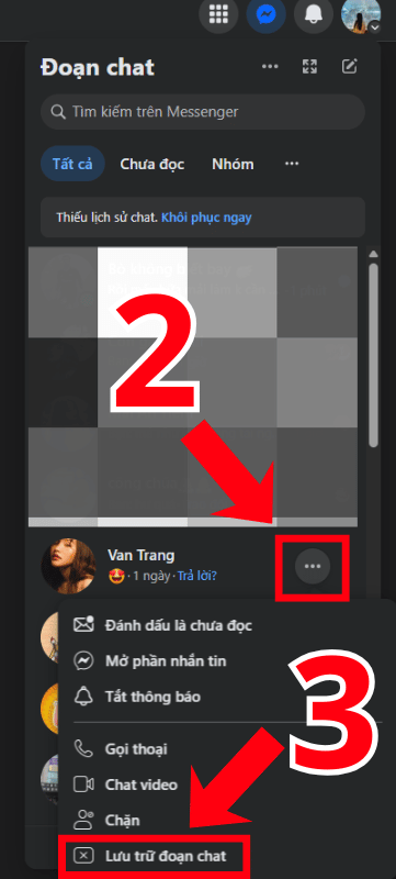 Nhấn Lưu trữ đoạn chat