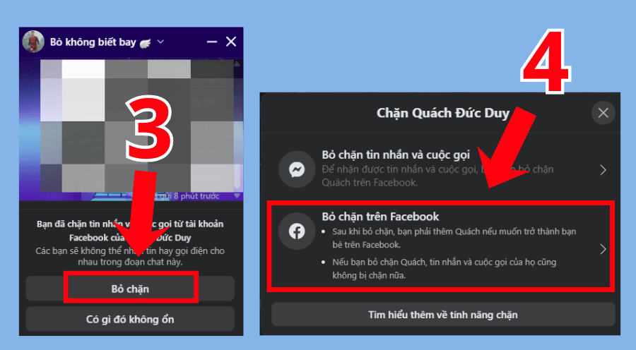 Nhấn vào Bỏ chặn trên Facebook