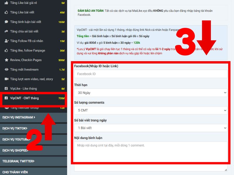 Cách tăng comment Facebook theo tháng giá rẻ bằng Mailike