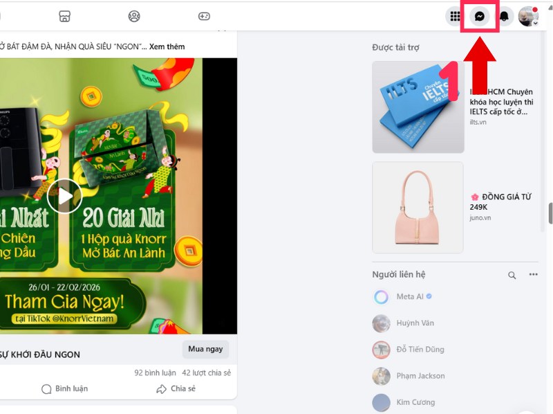 Cách nhắn tin trên Facebook bằng máy tính