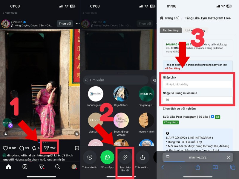 Cách sử dụng dịch vụ tăng like Instagram miễn phí của Mailike