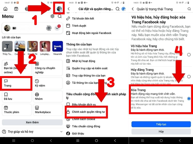 Cách xóa Fanpage Facebook bằng điện thoại
