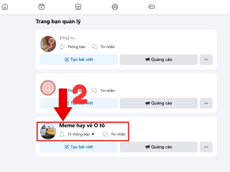 Chọn Fanpage Facebook muốn đổi tên