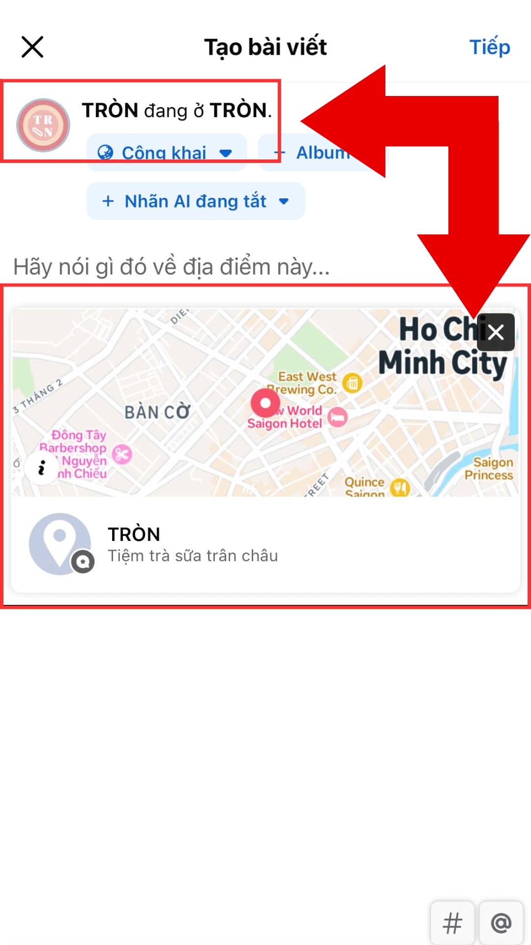 Địa điểm check in trên Fanpage