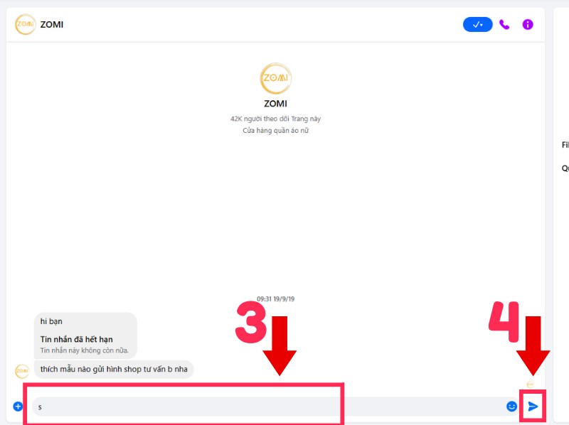 Khung hình nhắn tin của Facebook máy tính