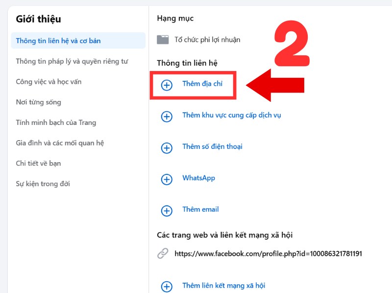 Thêm địa chỉ để tạo địa điểm check in trên Fanpage trên máy tính