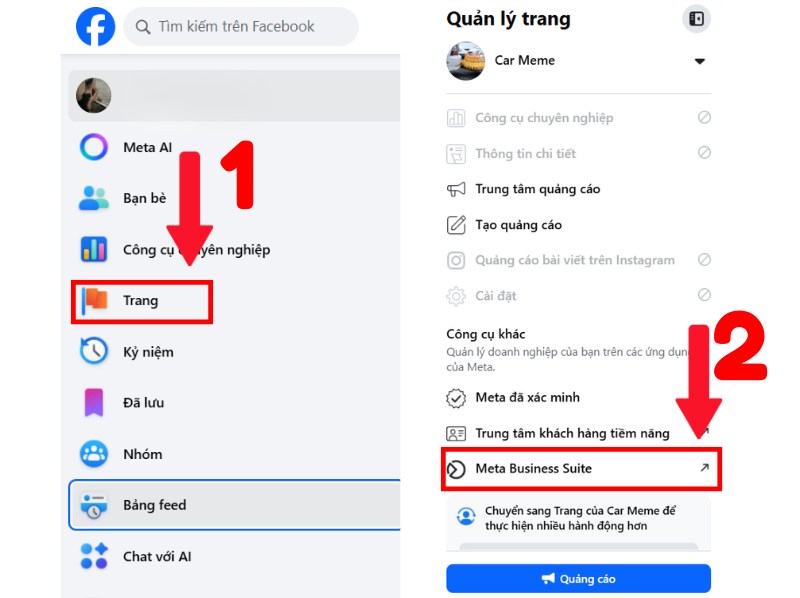 Vào Meta Business Suite