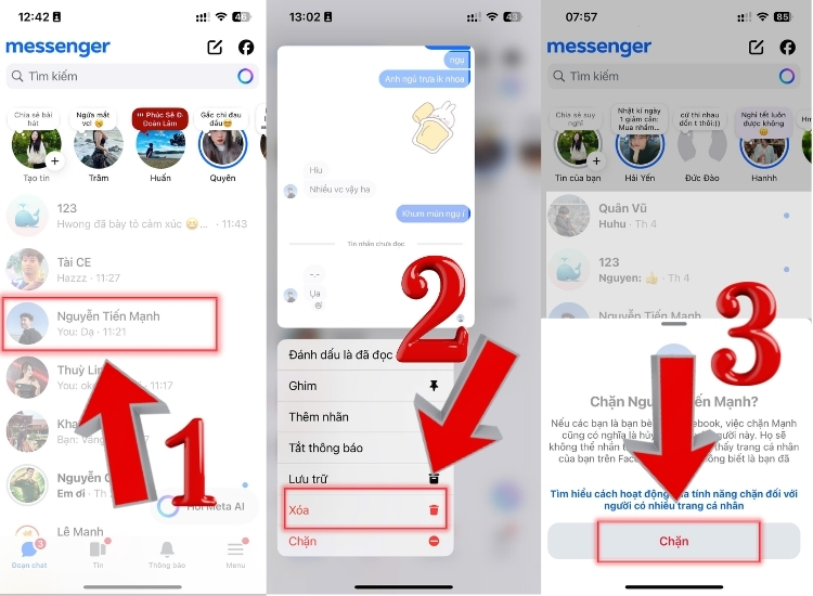 Cách chặn tin nhắn facebook trên điện thoại bằng các ấn giữ