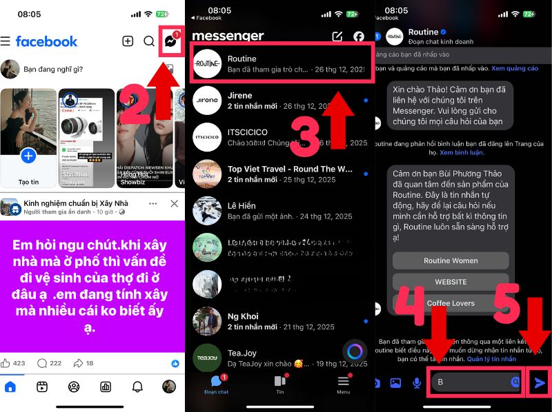 cách nhắn tin trên Facebook bằng điện thoại