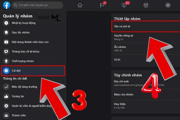 Nhấn vào mục cài đặt trong phần quản lý nhóm