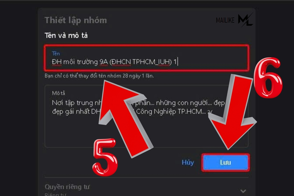 Điền tên nhóm mà bạn muốn đổi, sau đó nhấn lưu