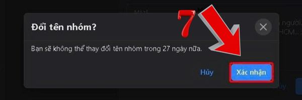 Xác nhận để hoàn tất quá cách đổi tên nhóm facebook