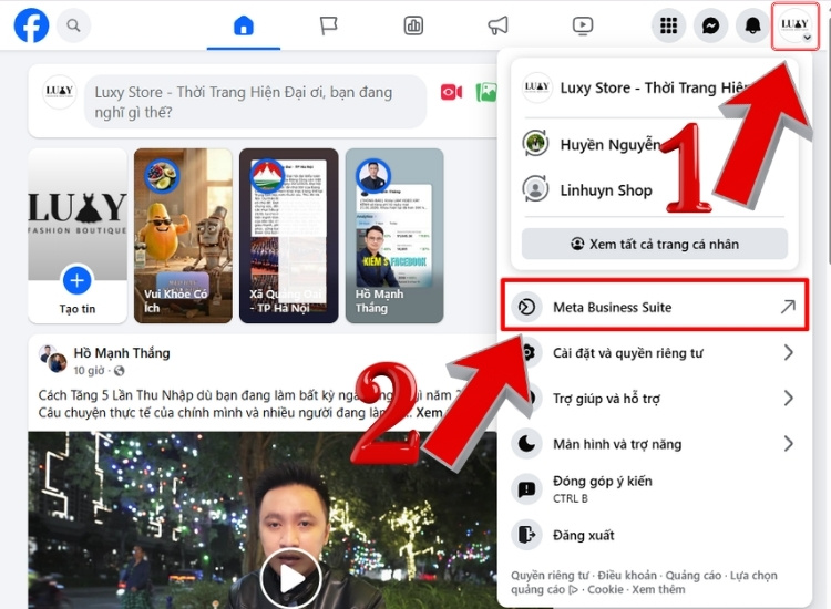 Vào đúng mục Meta Business Suite