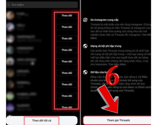 Nhấn theo dõi bạn bè để quá trình tham gia Threads hiệu quả