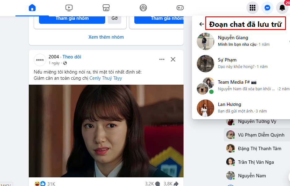 Lưu trữ tin nhắn trên Facebook (Messenger) là tính năng ẩn các cuộc trò chuyện khỏi hộp thư chính