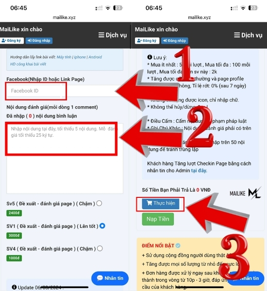 Hướng dẫn cách sử dụng dịch vụ tăng review, checkin pages tại Mailike