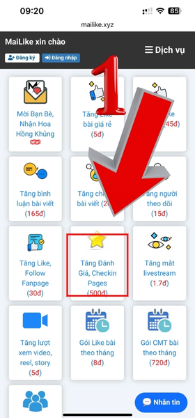 Chọn đúng ô “Tăng đánh giá, Checkin Pages”
