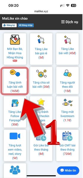 Chọn mục “Tăng bình luận bài viết” hiển thị trên màn hình trang chủ