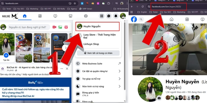 Truy cập trang cá nhân Facebook để sao chép link tăng follow