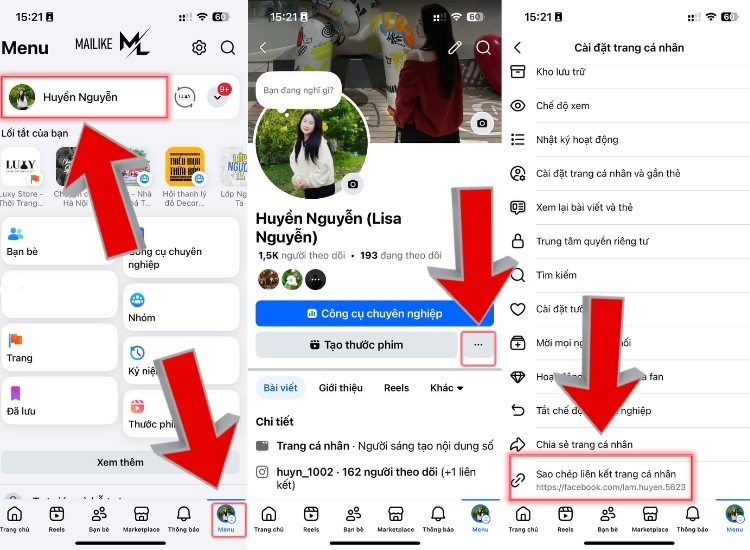 Lấy link trang cá nhân Facebook để tăng follow