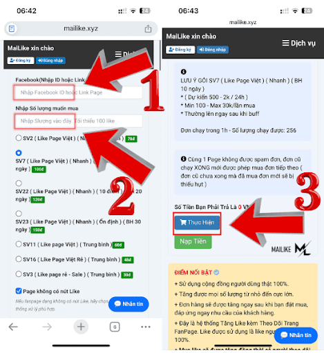 Hướng dẫn cách tăng like, follow fanpage tại Mailike đơn giản
