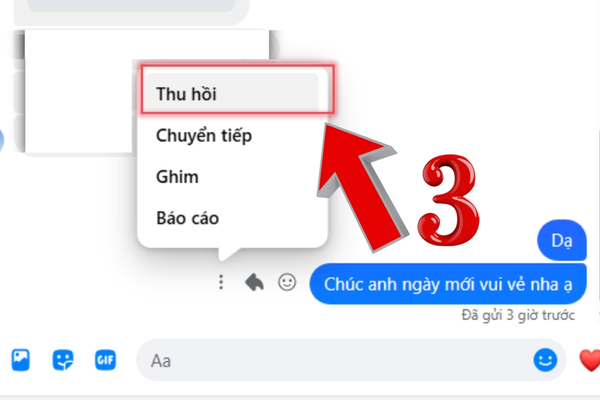 Chọn thu hồi tin nhắn vừa nhắn nhầm