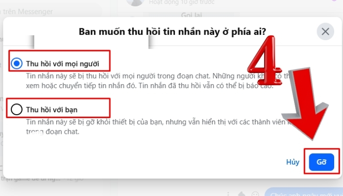 Tìm phạm vi gỡ đối với mọi người hoặc cá nhân, rồi ấn "Gỡ" để hoàn tất