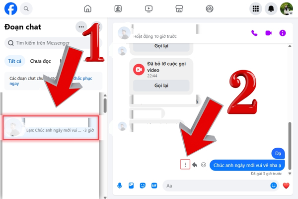 Nhấn vào hội thoại mà bạn muốn thu hồi