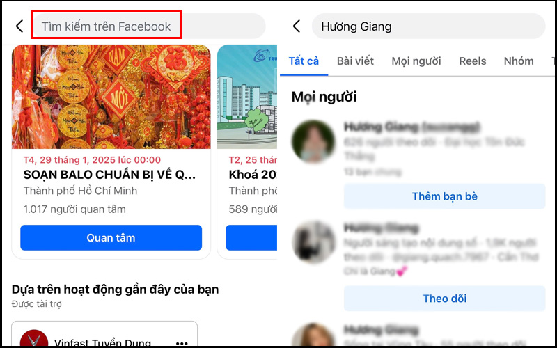 Tìm kiếm tài khoản nghi ngờ đã chặn mình trên Facebook