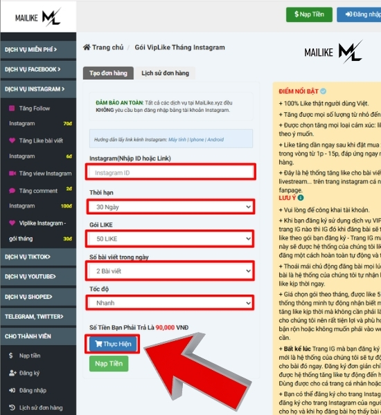 Hướng dẫn cách dùng dịch vụ Viplike instagram theo tháng dễ dàng