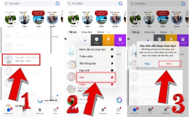 Xóa tin nhắn facebook hàng loạt bằng các vuốt đơn giản