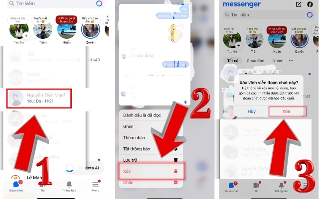 Xóa tin nhắn facebook hàng loạt trên điện thoại bằng các ấn giữ