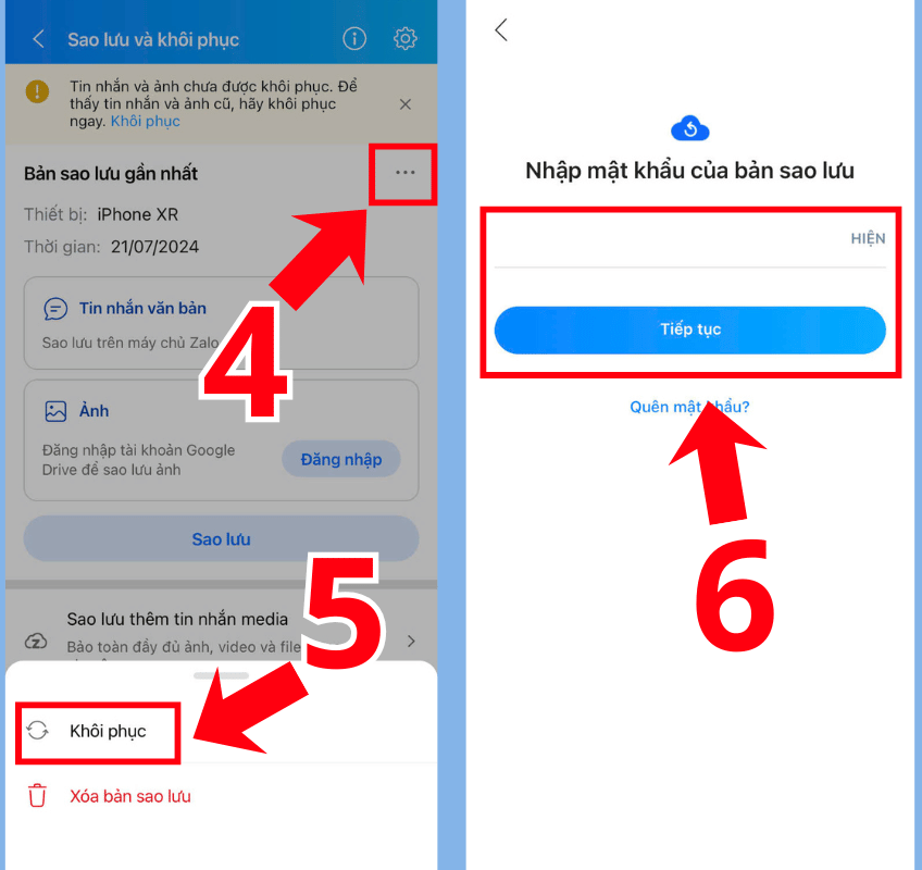 Nhập mật khẩu bản sao lưu 