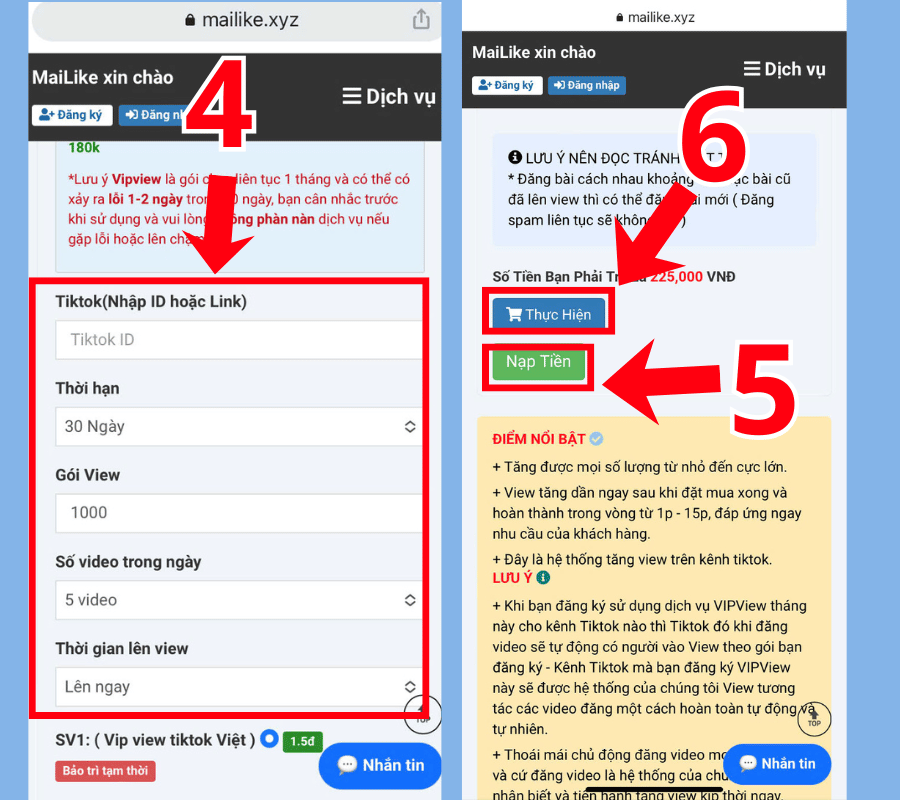 Nhập link video TikTok cần tăng view