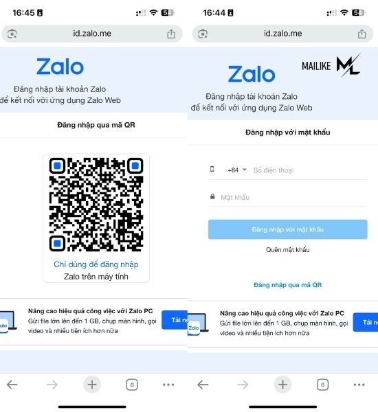 Đăng nhập zalo trên điện thoại bằng website đơn giản