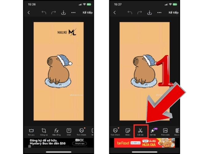 Chọn mục "Cắt bỏ"