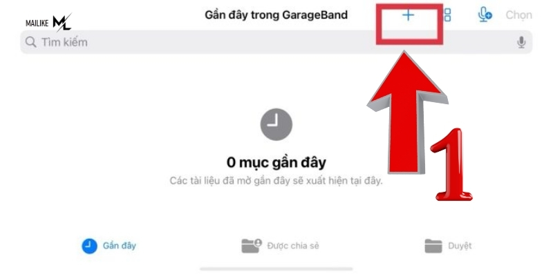 Tải và mở ứng dụng Gagage Band sau đó ấn nút dấu cộng