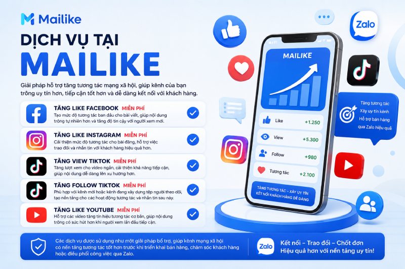 Mailike cung cấp các gói follow/sub – like/tim – view – comment – share – mắt livestream