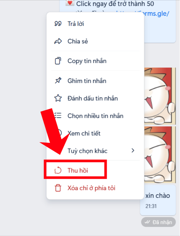 Thu hồi bằng chuột phải 
